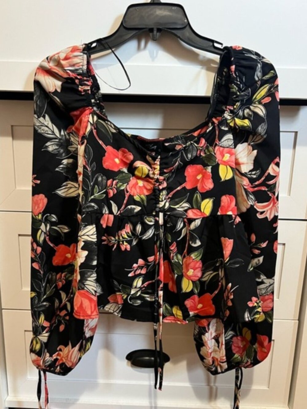 Black Floral Blouse. Size Small